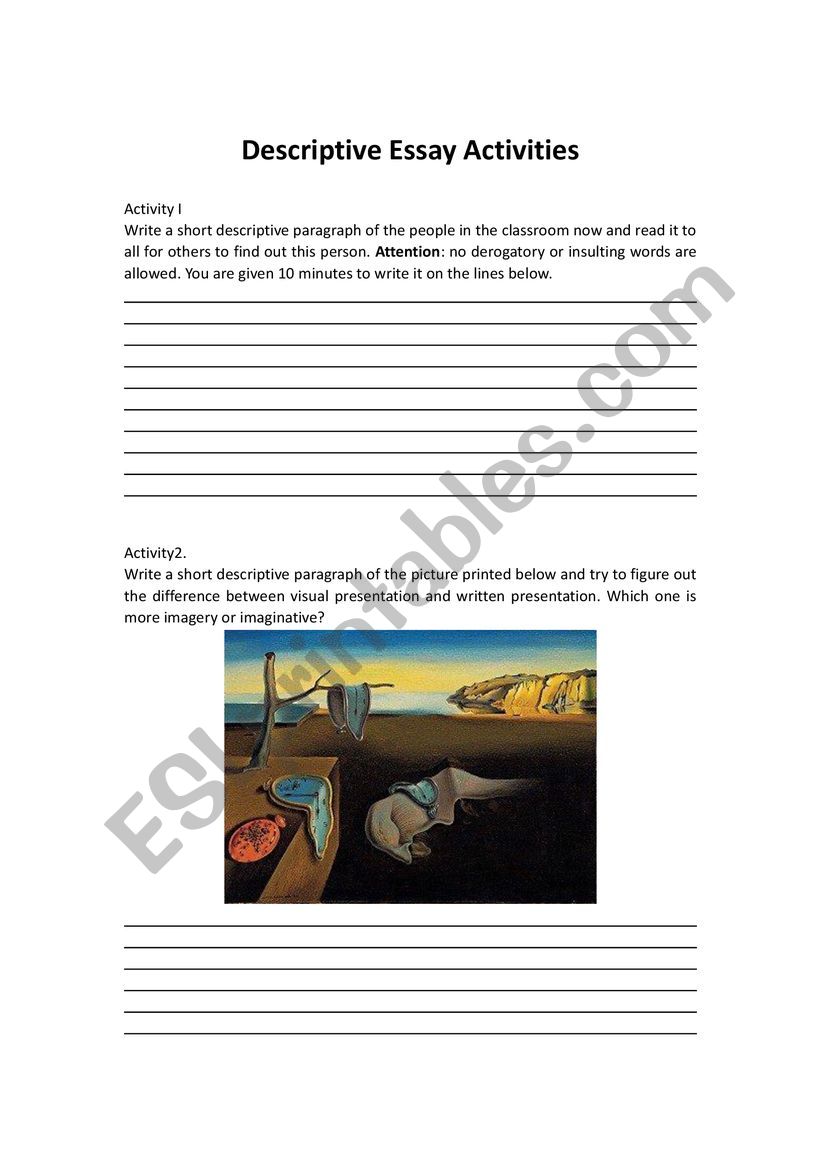 Descriptive Wrting Activity worksheet