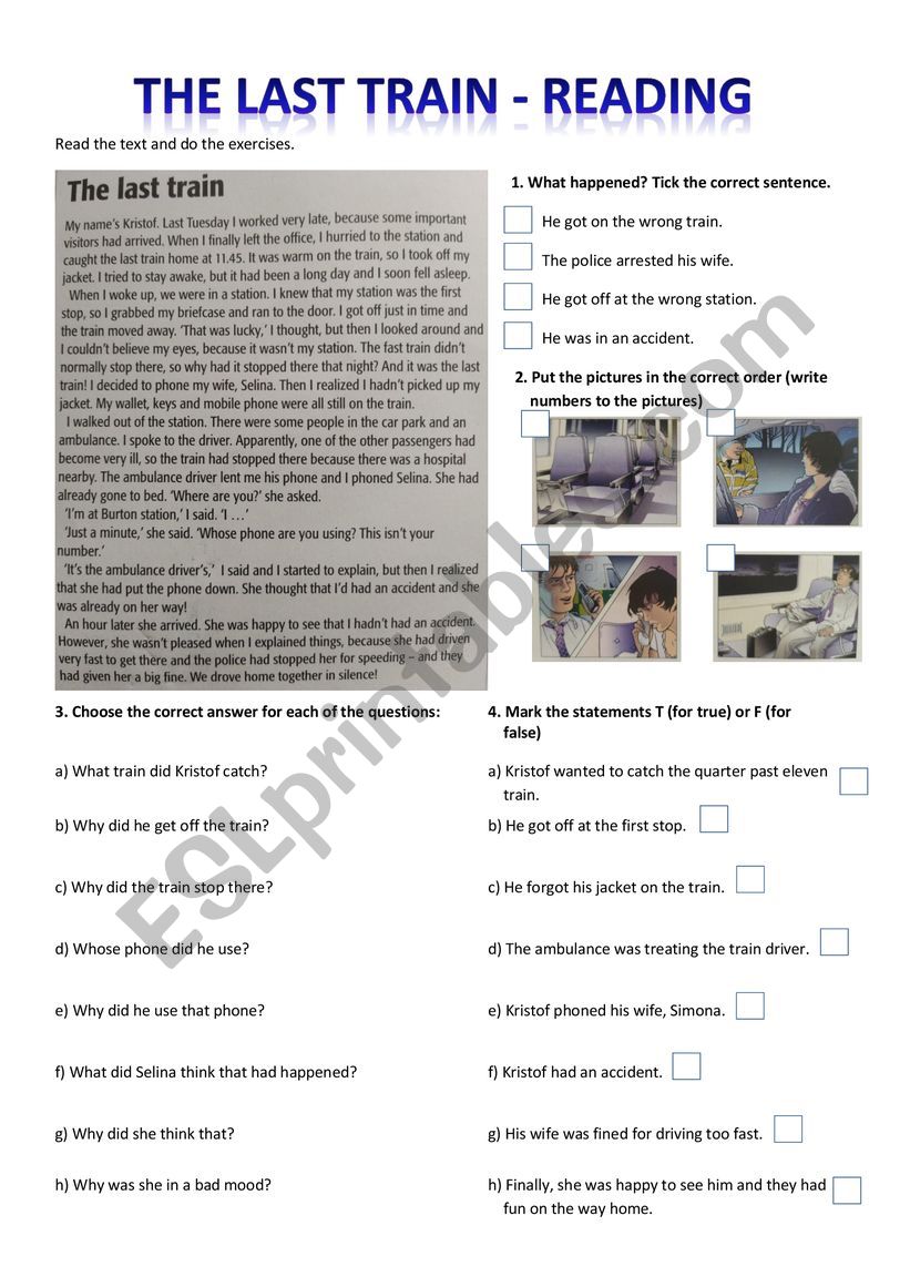 The last train - reading worksheet