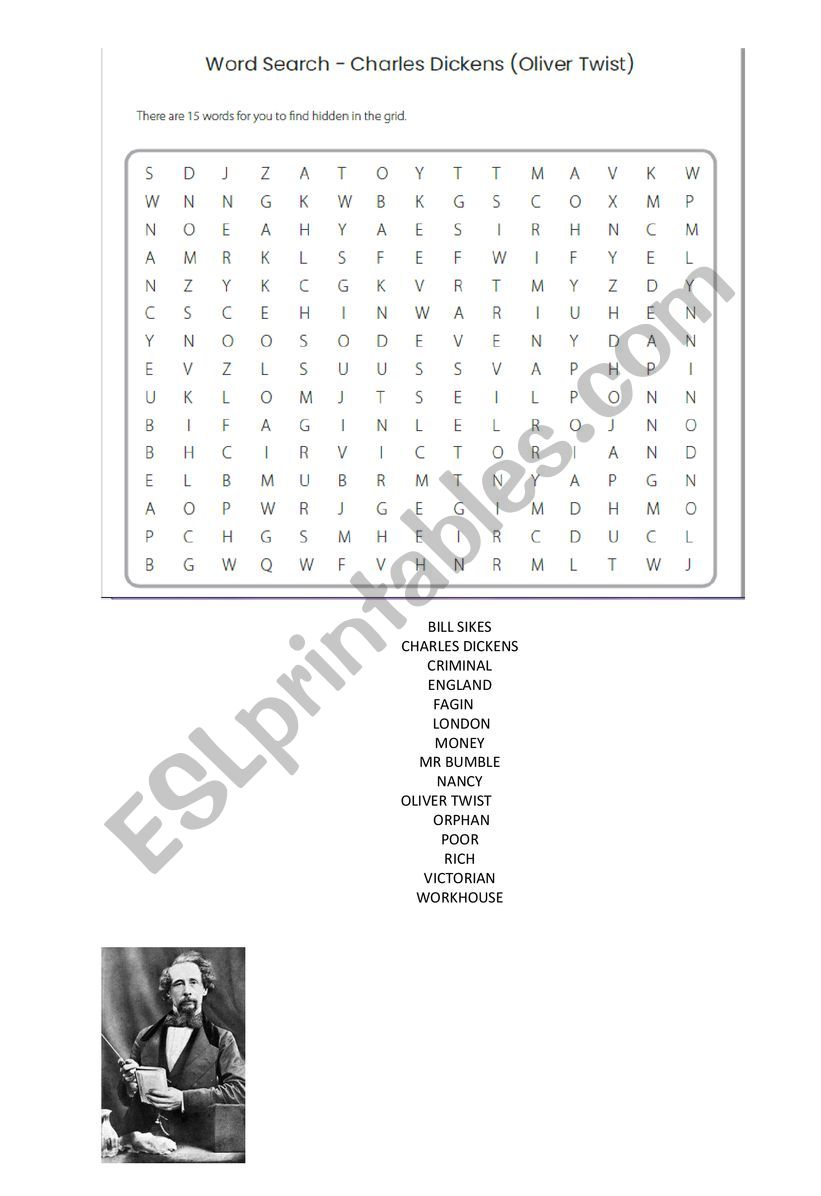 Word Search - Charles Dickens worksheet