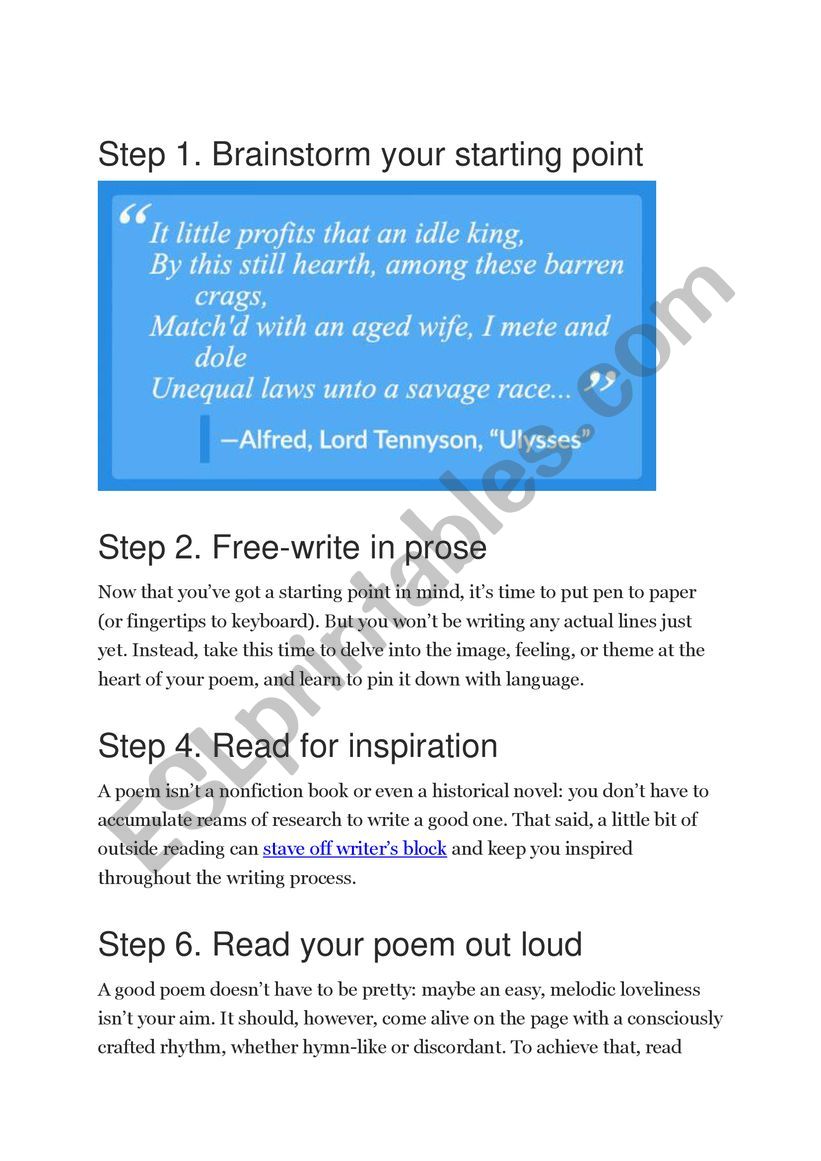 How to write a poem worksheet