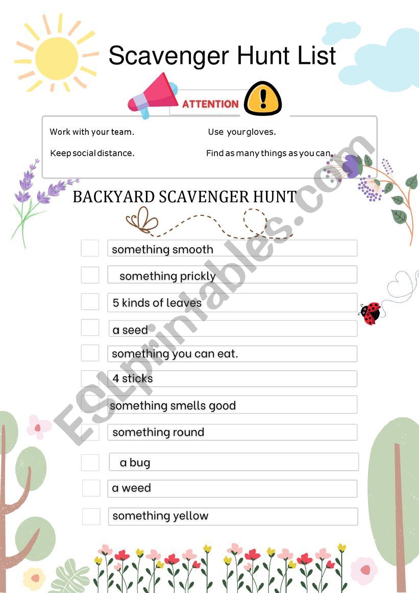 Scavenger Hunt List worksheet