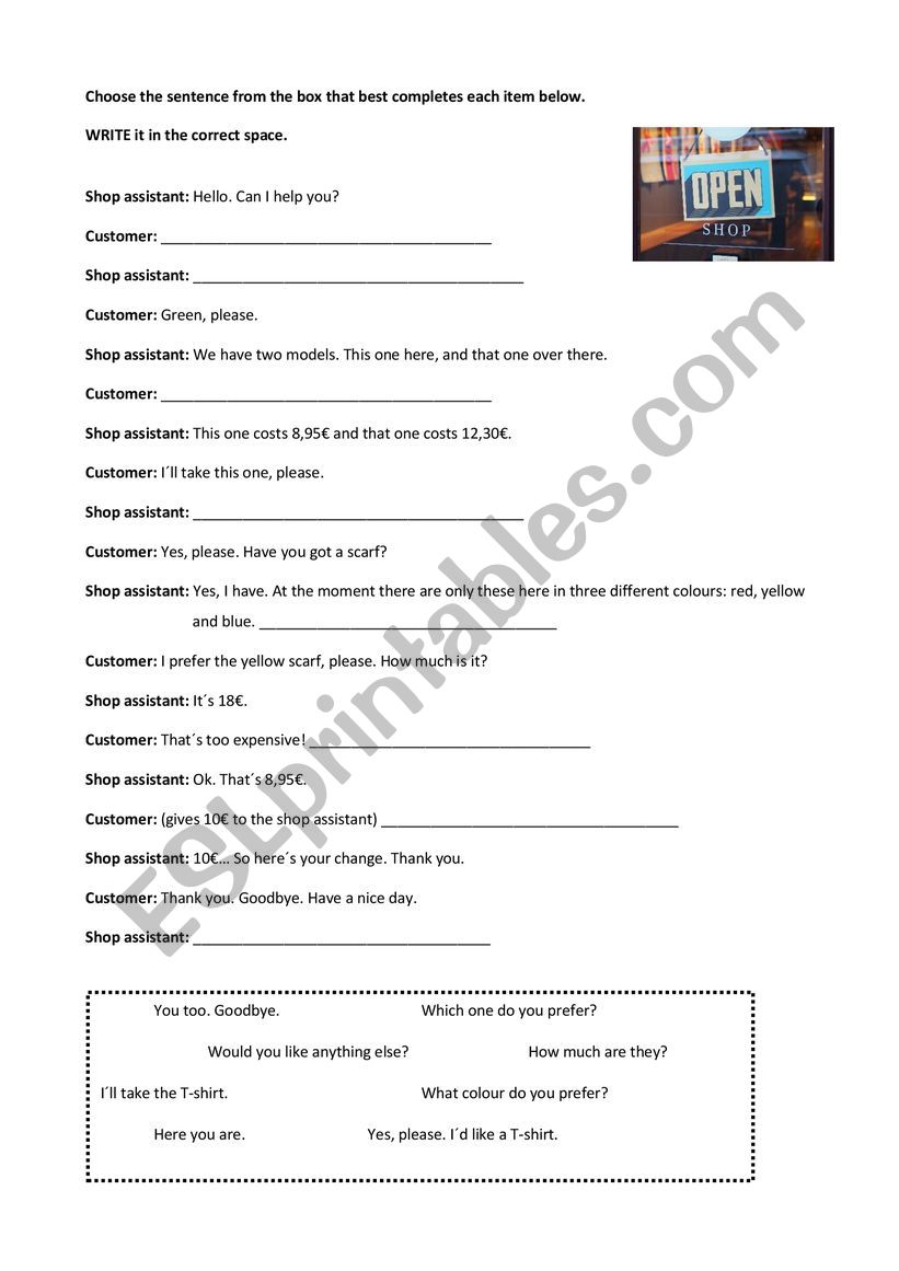 At a clothes shop - Dialogue worksheet