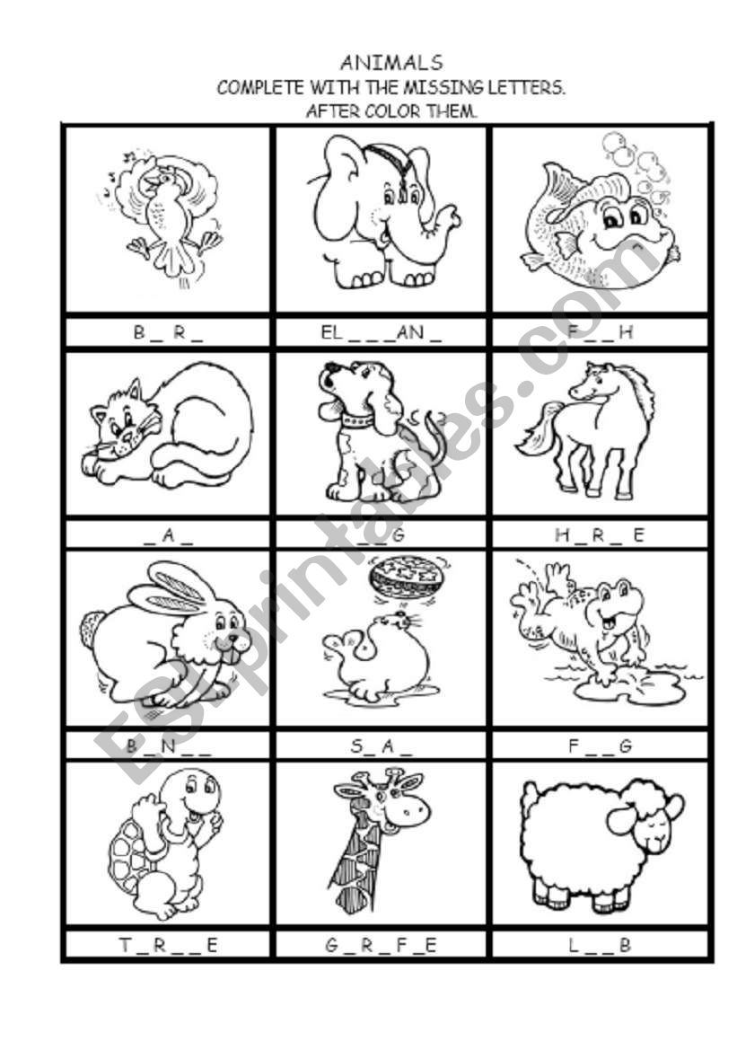 ANIMALS worksheet