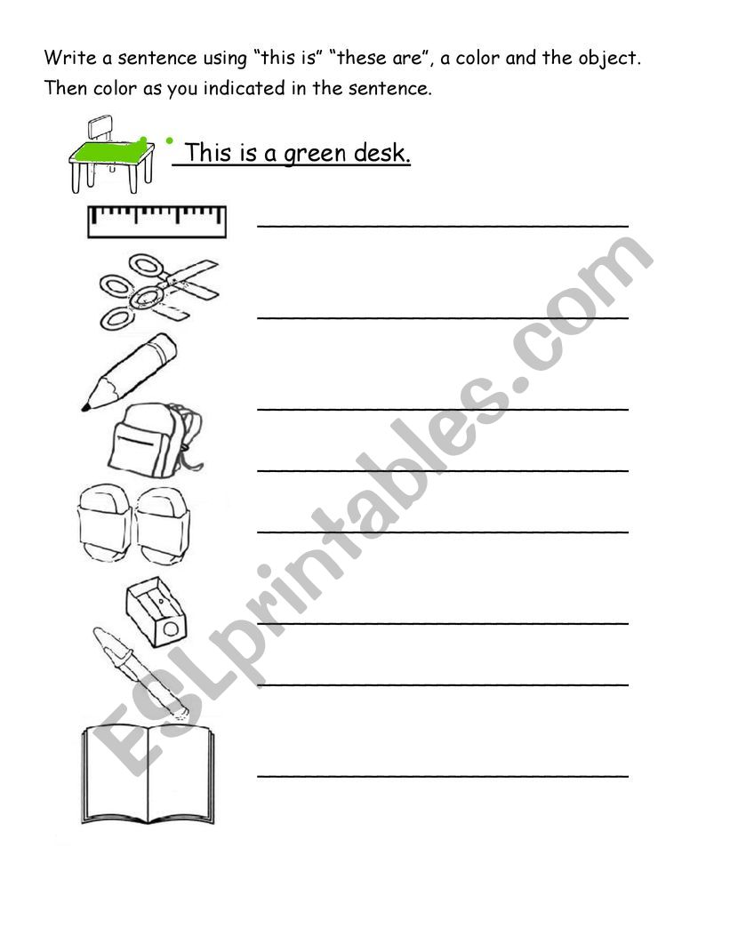 School Object Sentences worksheet