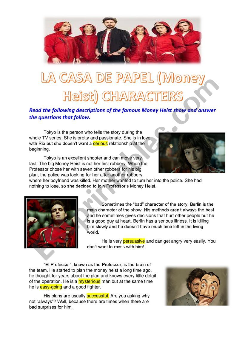 La Casa De Papel Character Descriptions