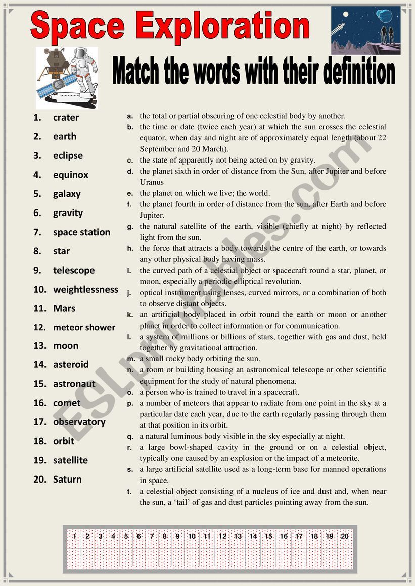 Space Exploration - Match the words with their definition.+ KEY