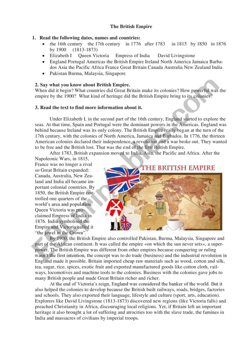 The British Empire worksheet