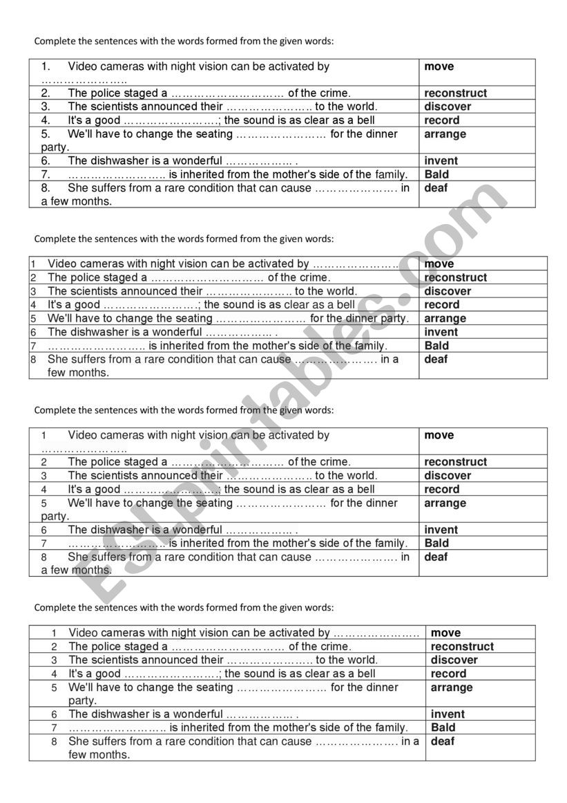 Word formation worksheet