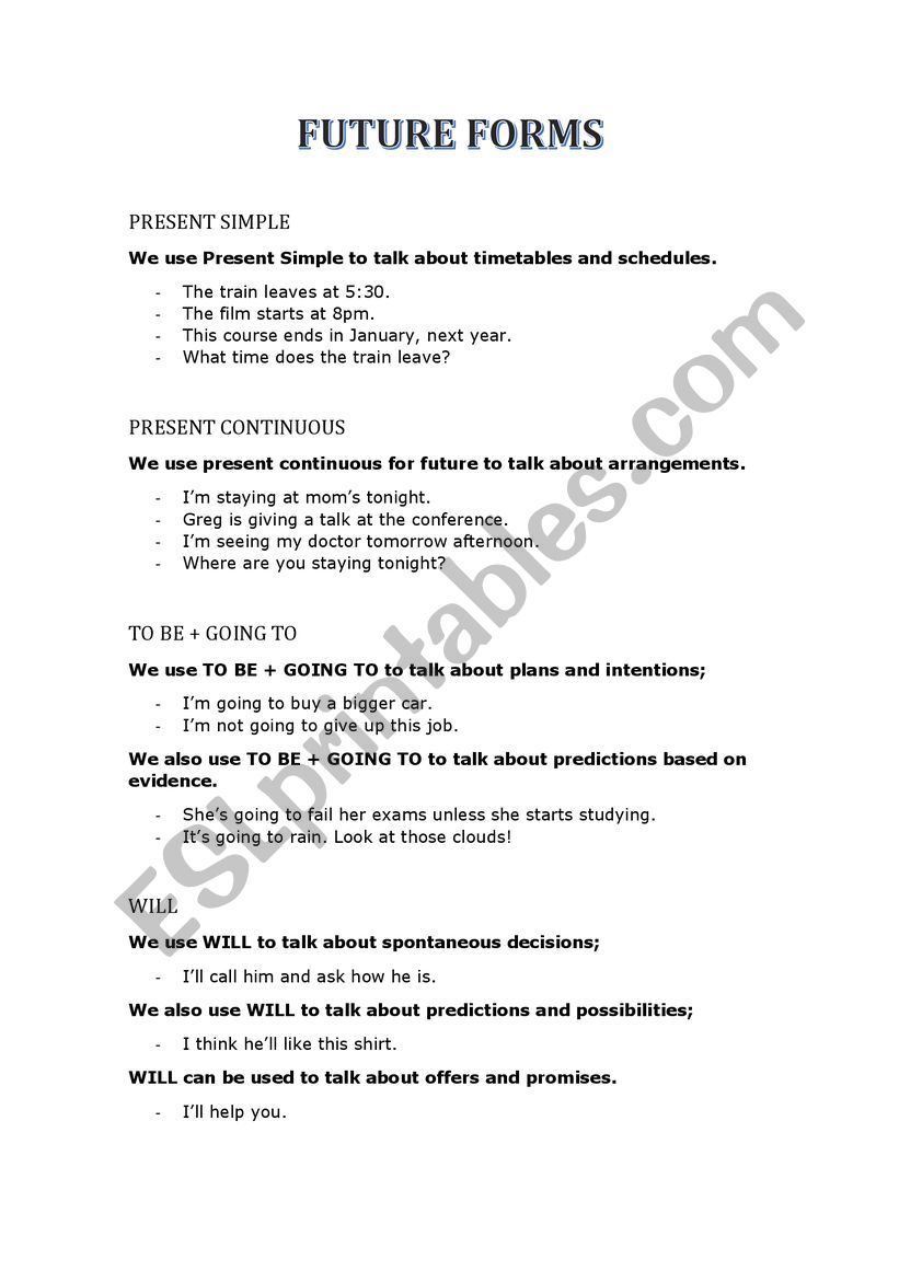 Future forms worksheet