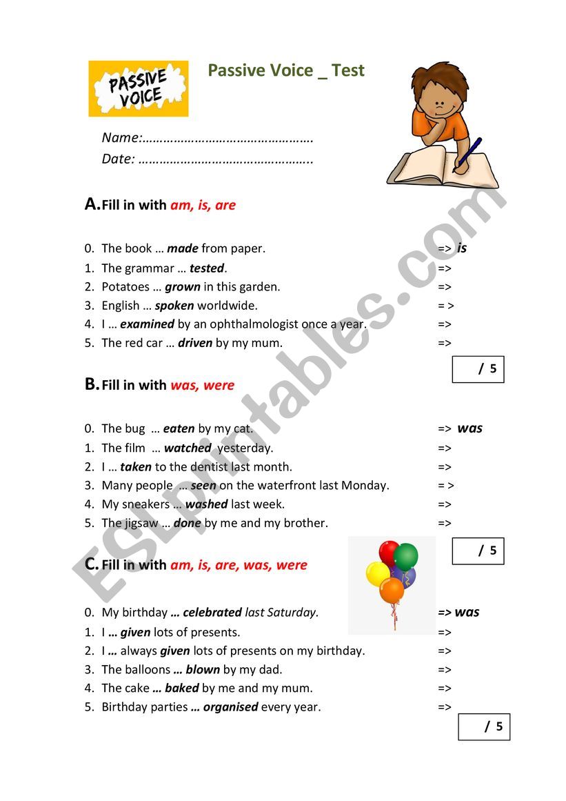 Passive Voice Test (Present and Past)