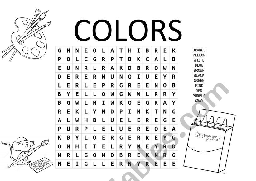 Colours Word Search worksheet