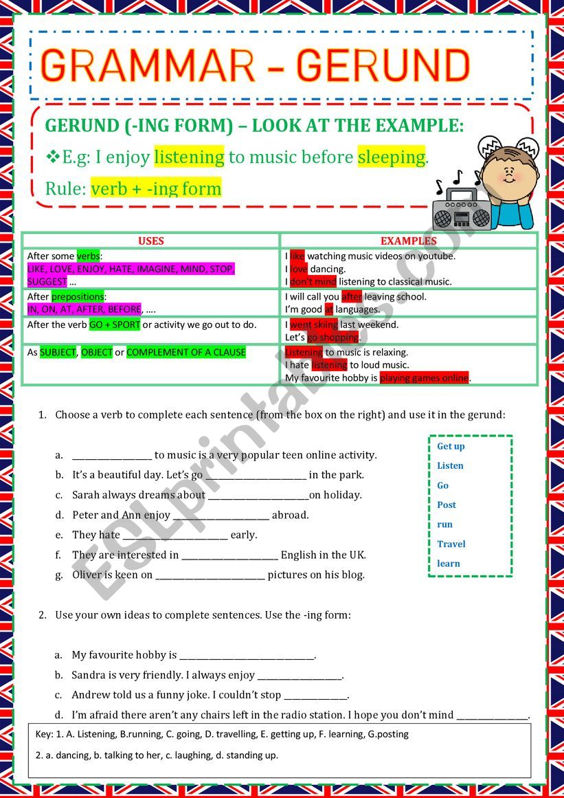 GRAMMAR - GERUND FORM - RULES AND EXERCISES