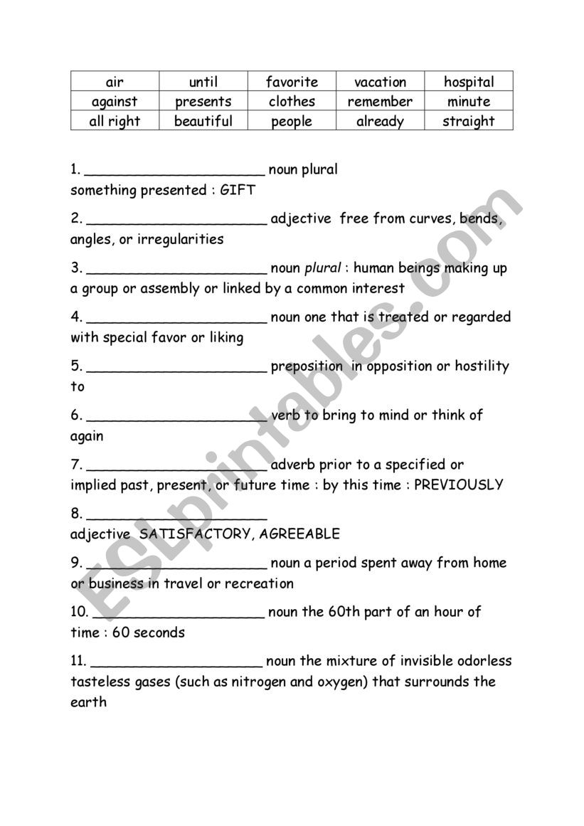 Spelling Words Definitions Grade 3 Week 30