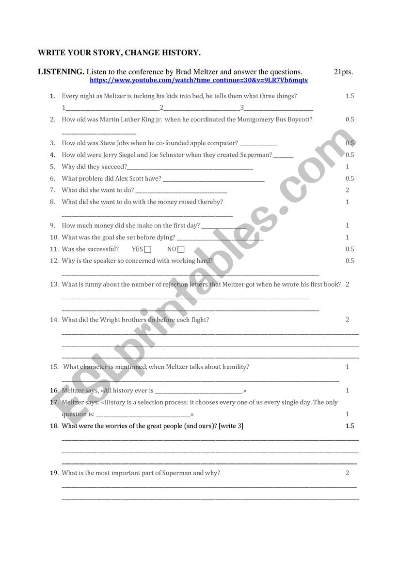 Write Your Story Listening worksheet