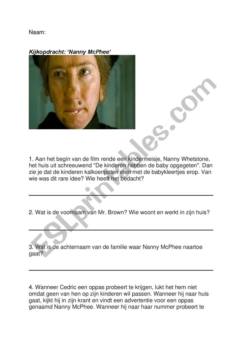 Nanny McPhee worksheet