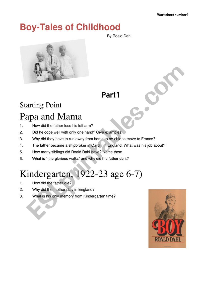 Boy tales of childhood worksheet 1