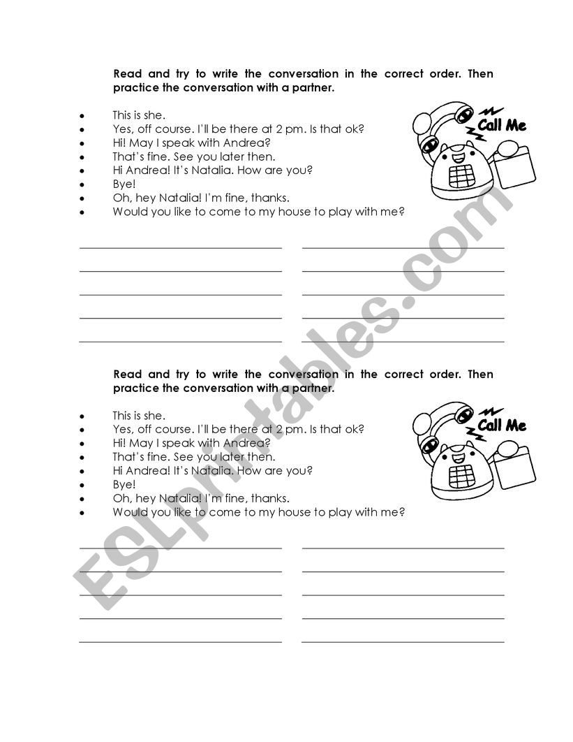 Telephone conversation  worksheet