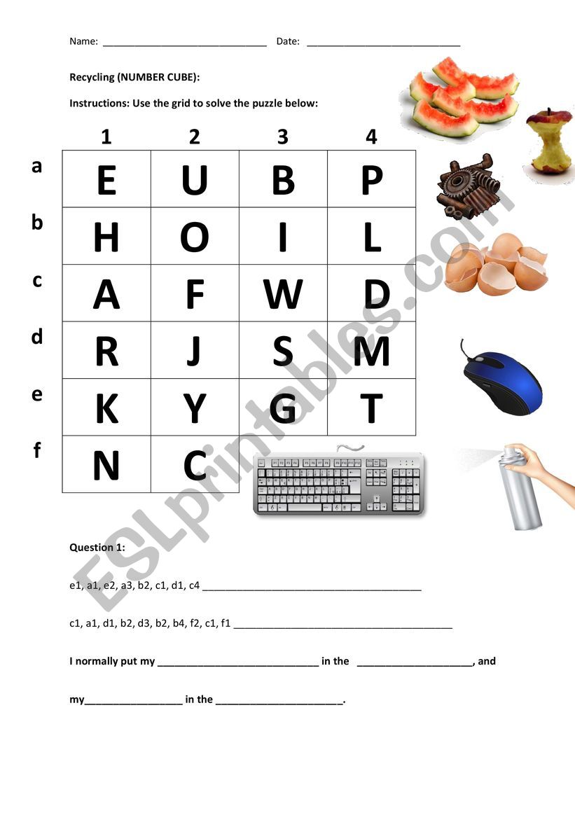 Recycable Vocabulary Practice (Grid Puzzle)