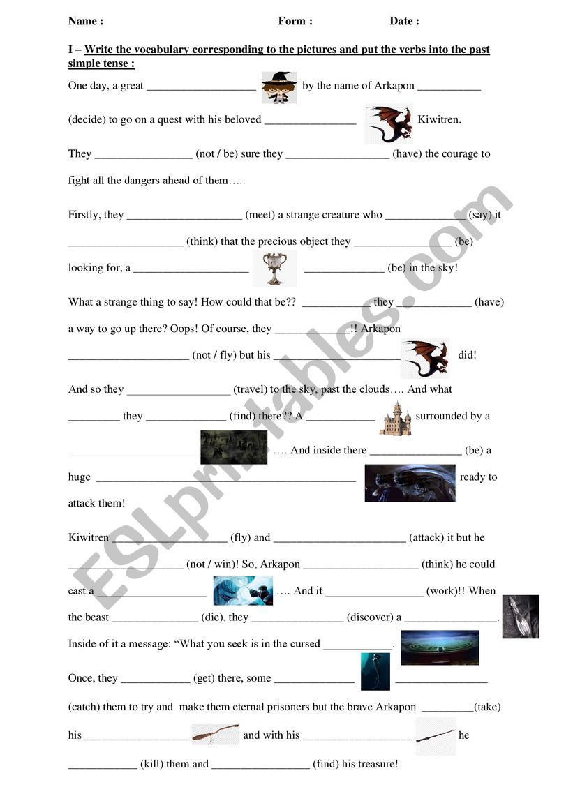 past simple and vocabulary Harry Potter test