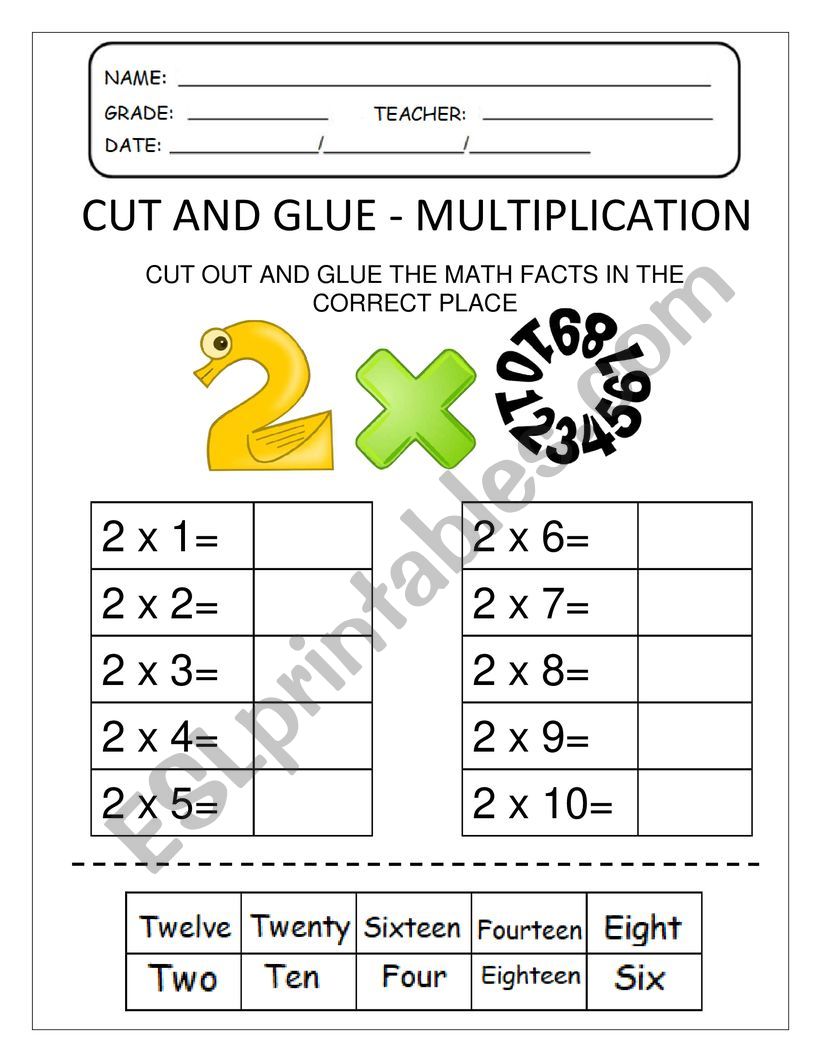 Two times table worksheet