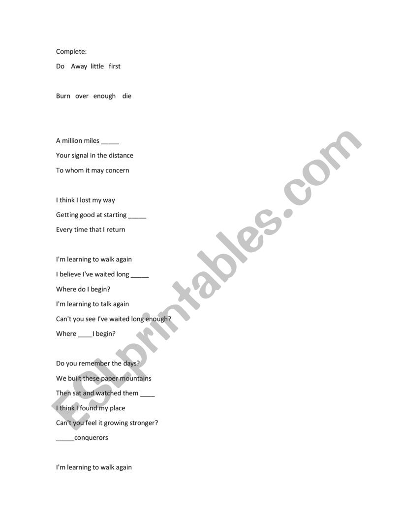 Song Activity My Hero Foo Fighters worksheet