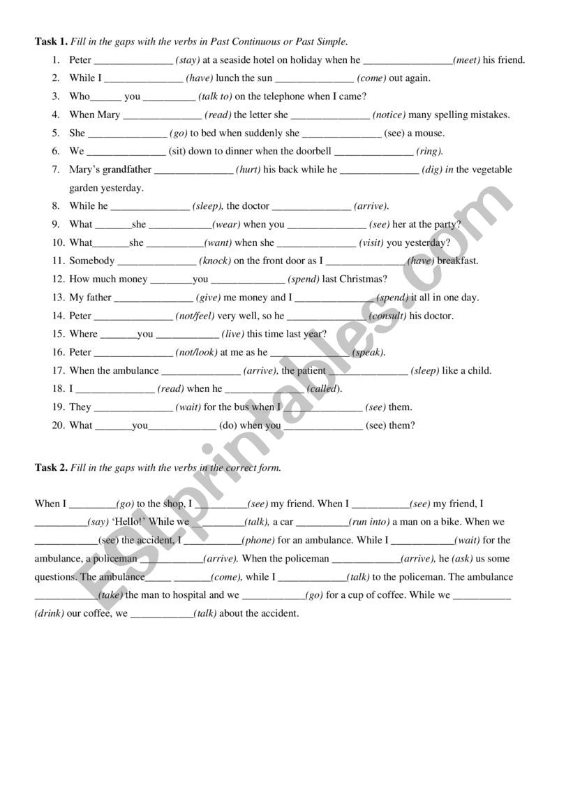 Past Simple vs Past Continious tasks