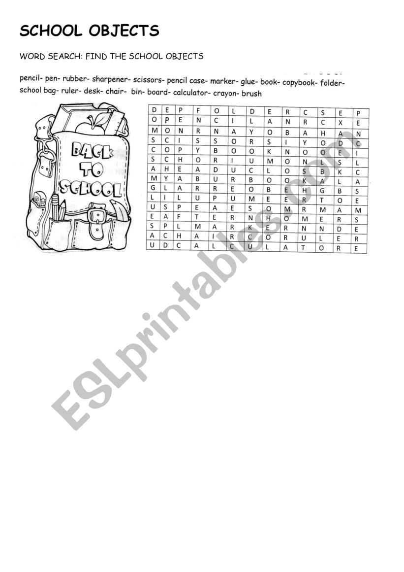 SCHOOL OBJECTS worksheet