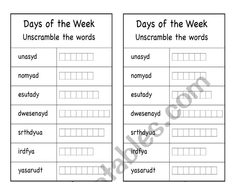 Days worksheet worksheet