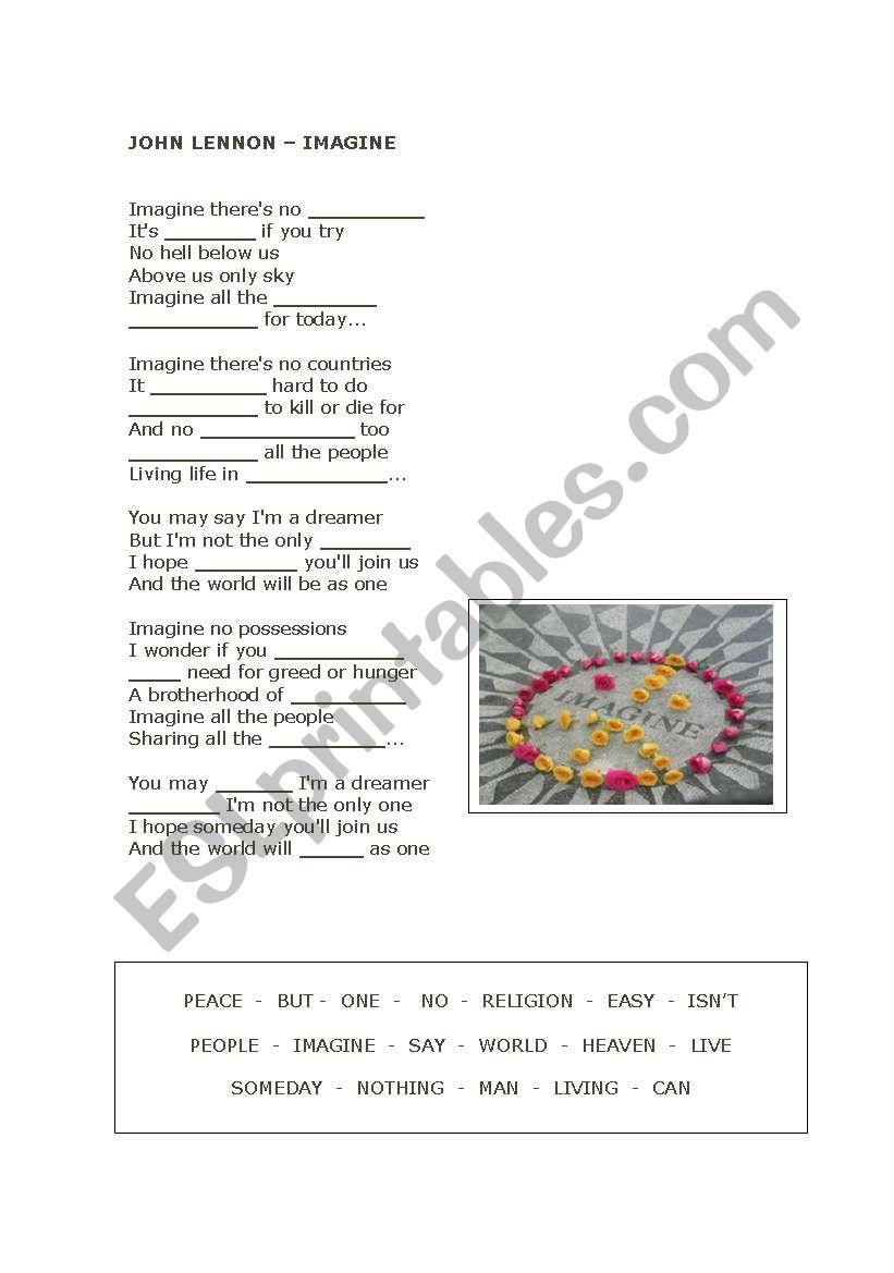 john lennon - imagine worksheet