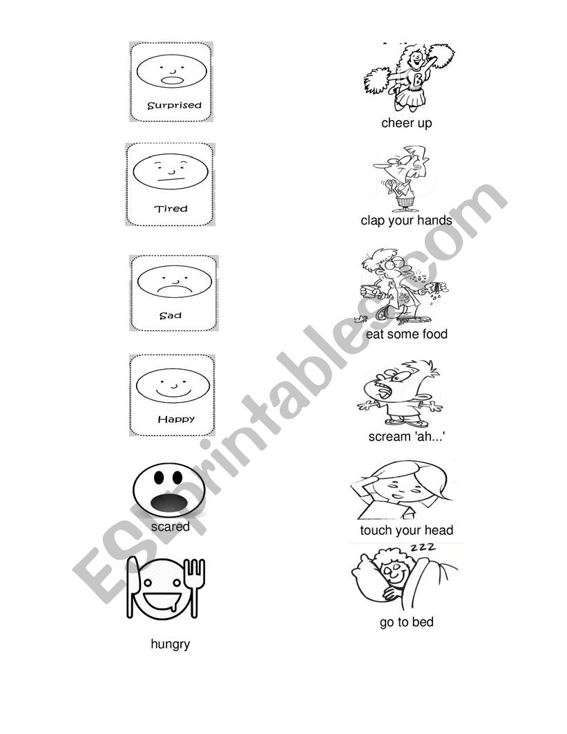 If You�re Happy and You Know It Song Worksheet-match activity