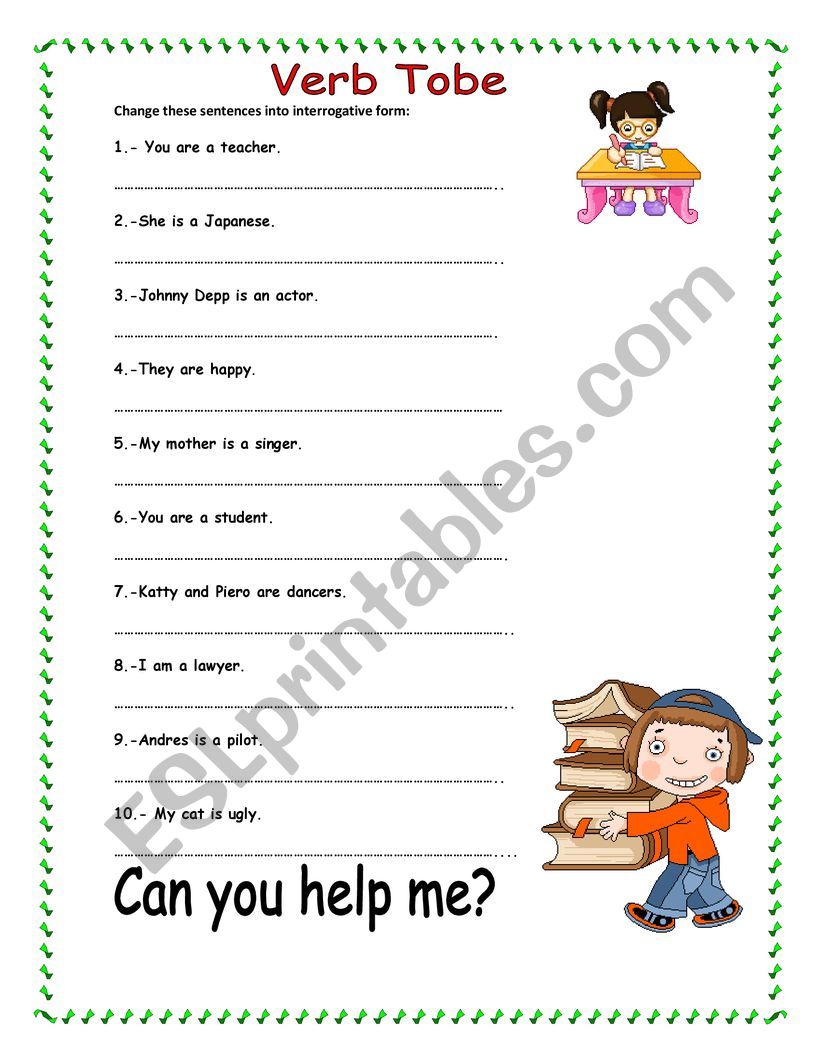 VERB TO BE-INTERROGATIVE FORM worksheet