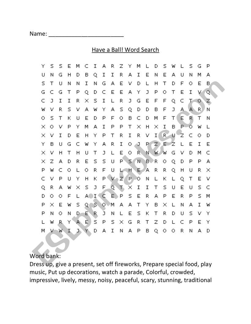 ESL wordsearch worksheet