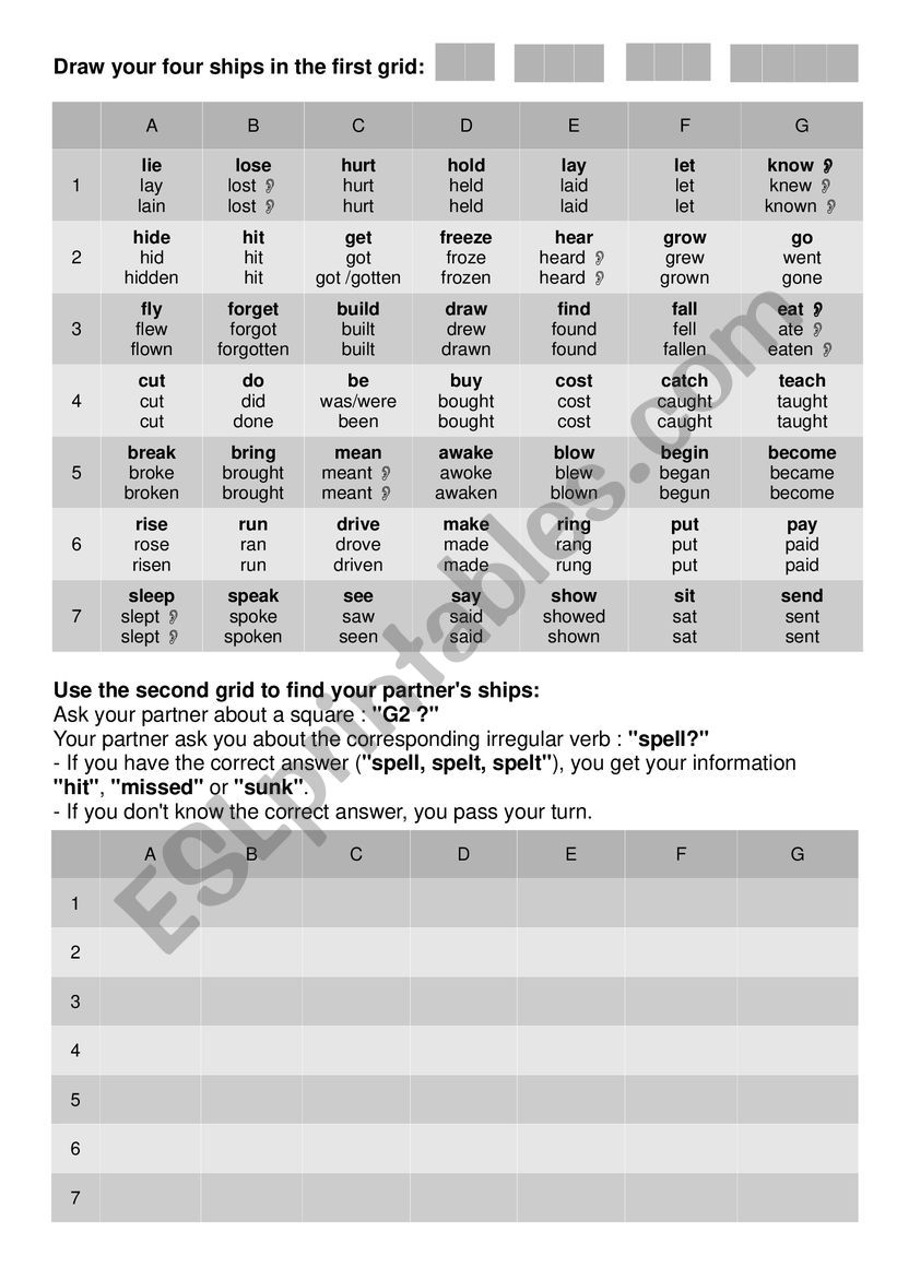 IRREGULAR VERBS - BATTLESHIP GAME