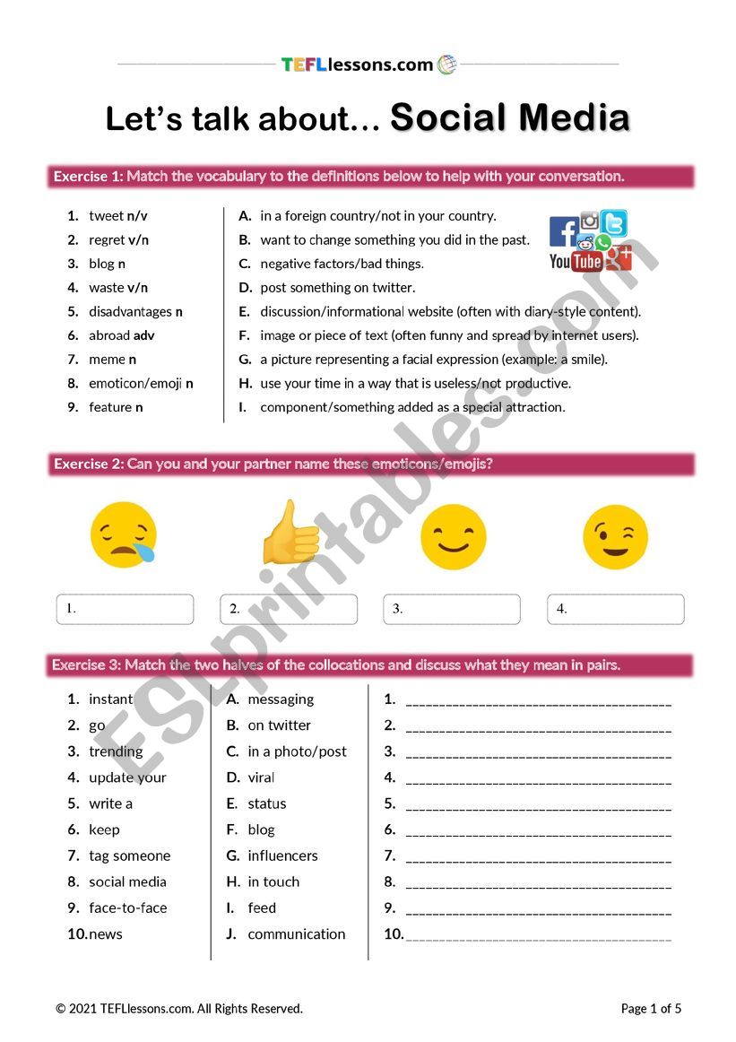 Social Media Lesson worksheet