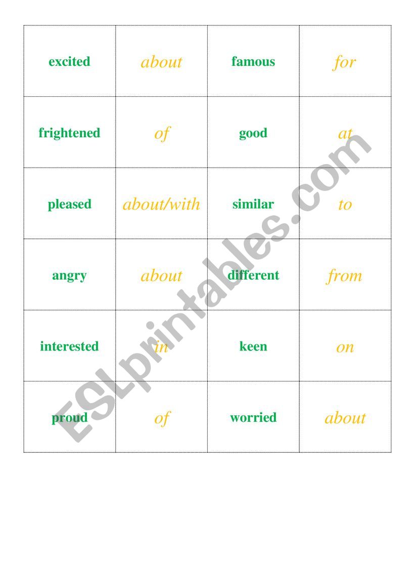 adjectives + prepositions worksheet