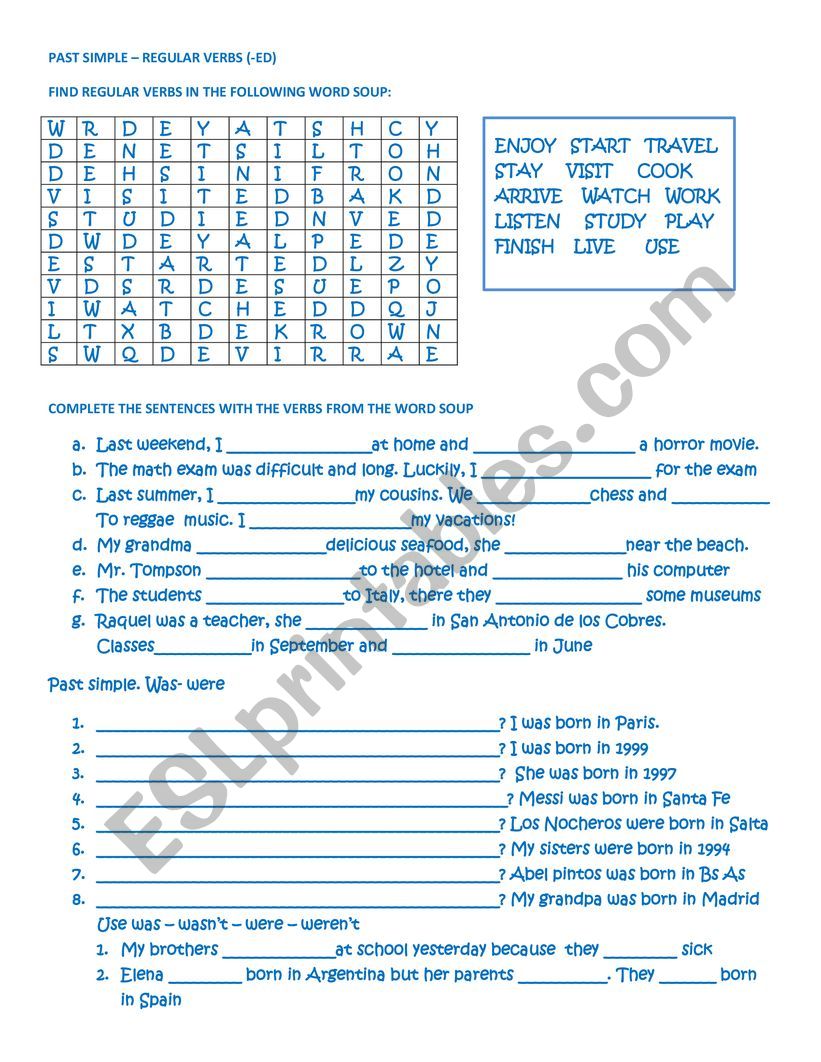 regular verbs - past simple worksheet