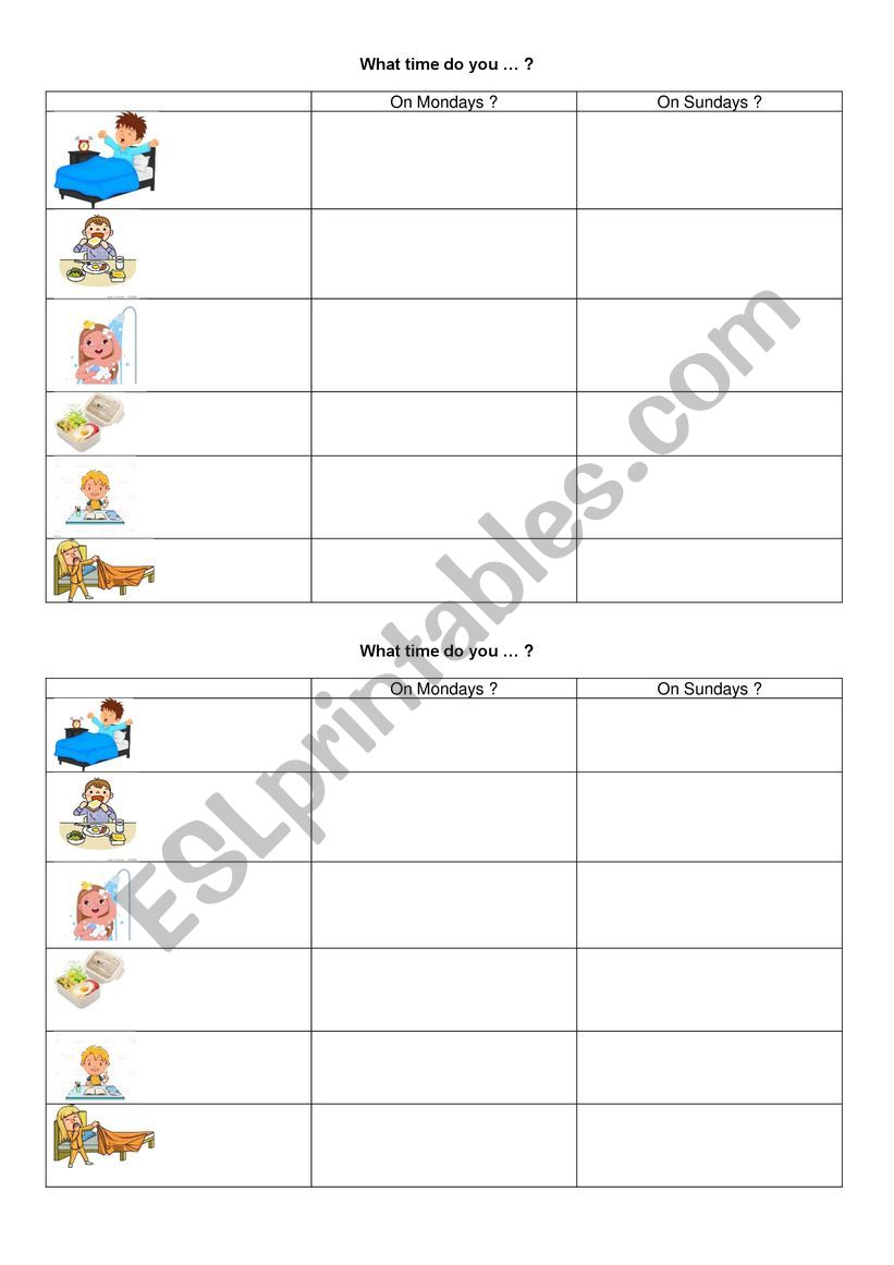 routine worksheet