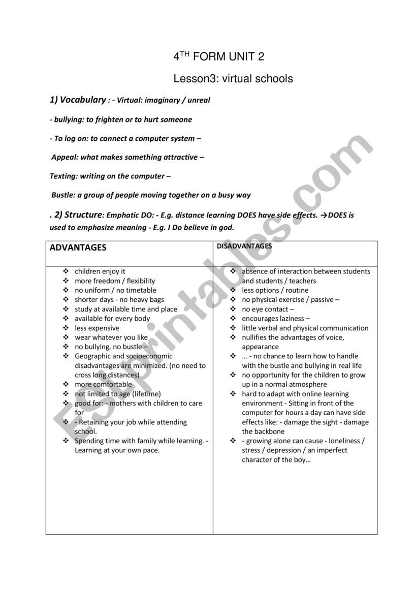 bac revision :unit2 lesson 3 worksheet