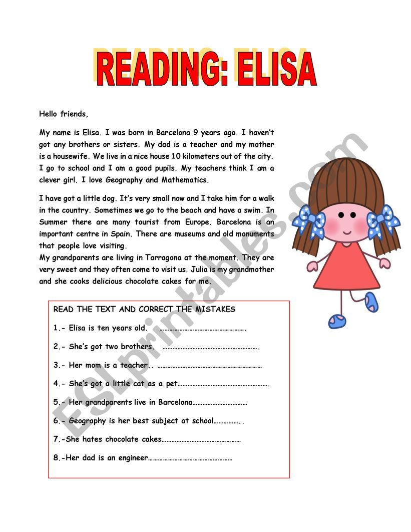 Reading: Elisa worksheet