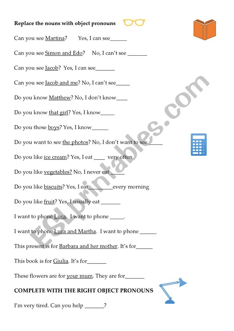 OBJECT PRONOUNS worksheet