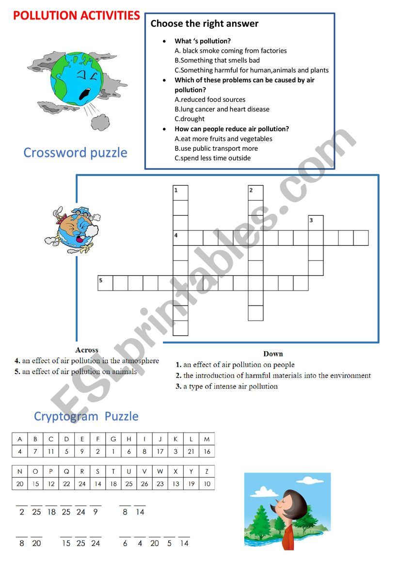 POLLUTION  ACTIVITIES worksheet