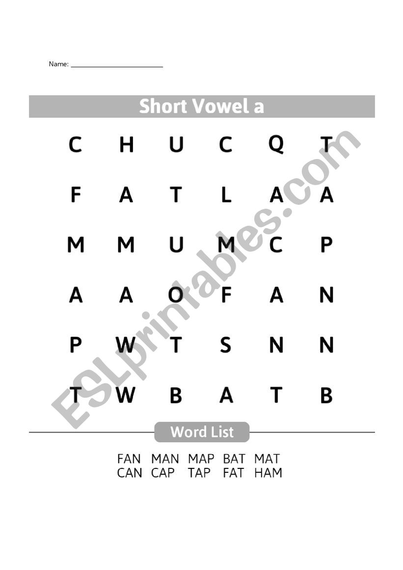 Short Vowel A Puzzle worksheet