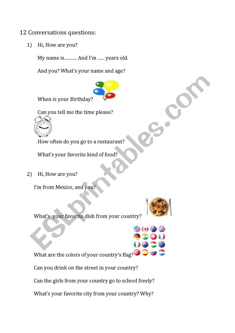 12 Conversation worksheet