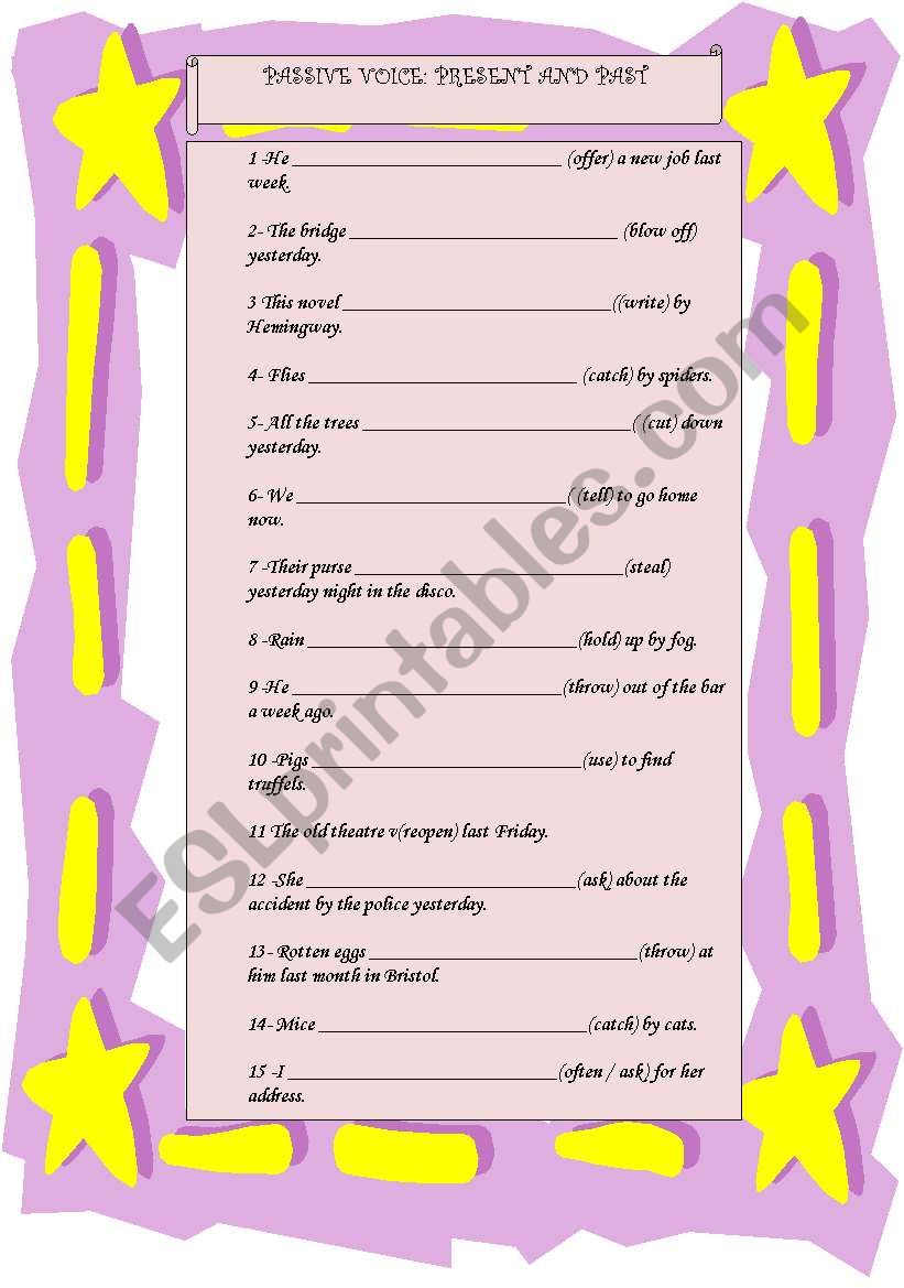 PASSIVE( PRESENT AND PAST) worksheet