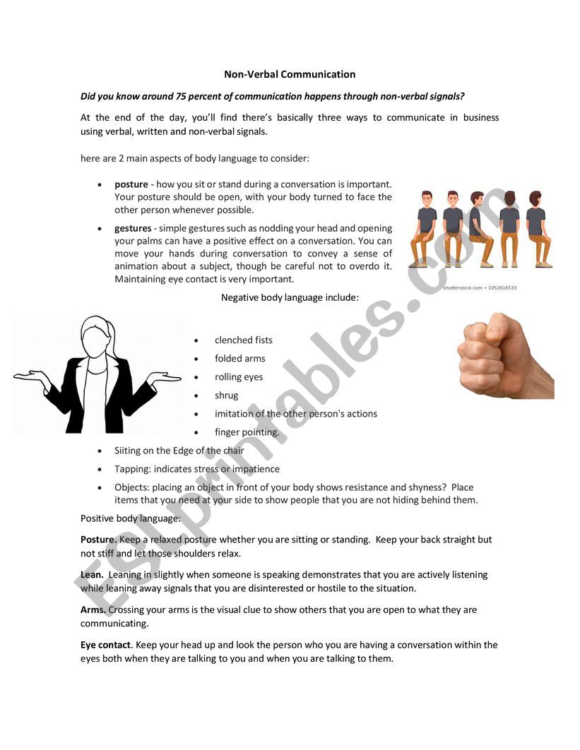 Non verbal communication worksheet