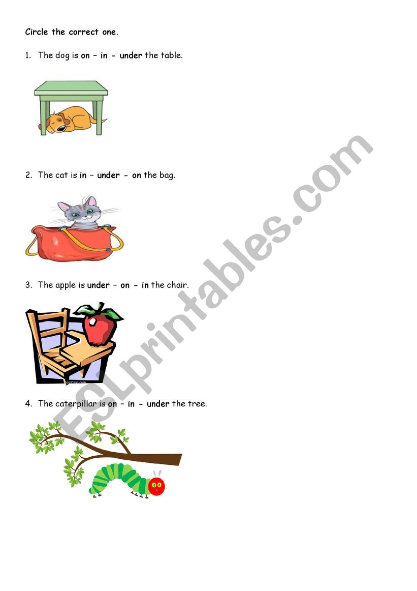 Circle the correct preposition.