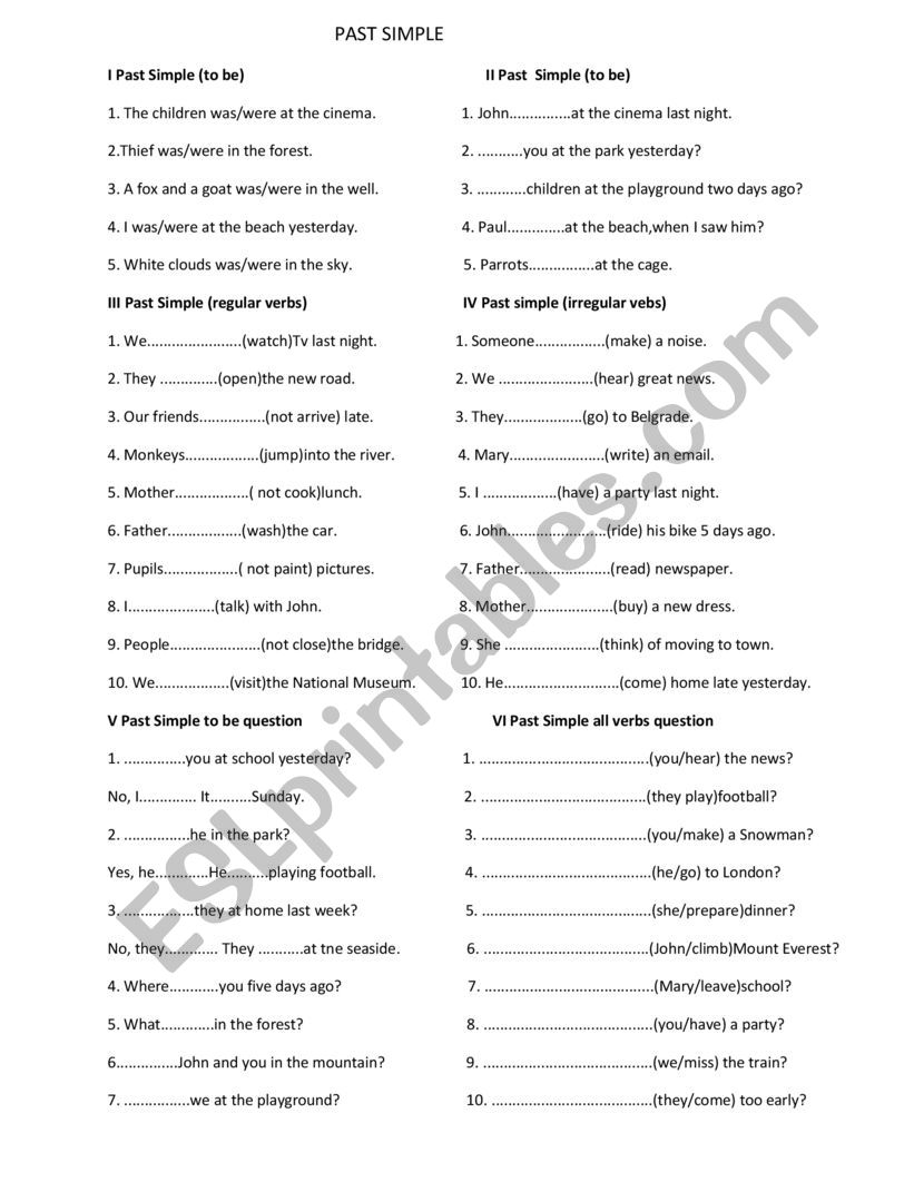  PAST SIMPLE worksheet