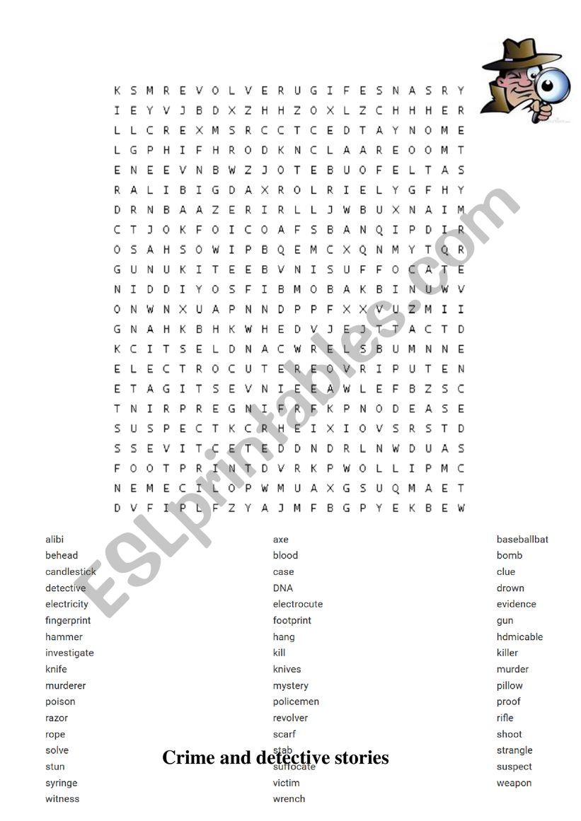 Detective stories wordsearcg worksheet