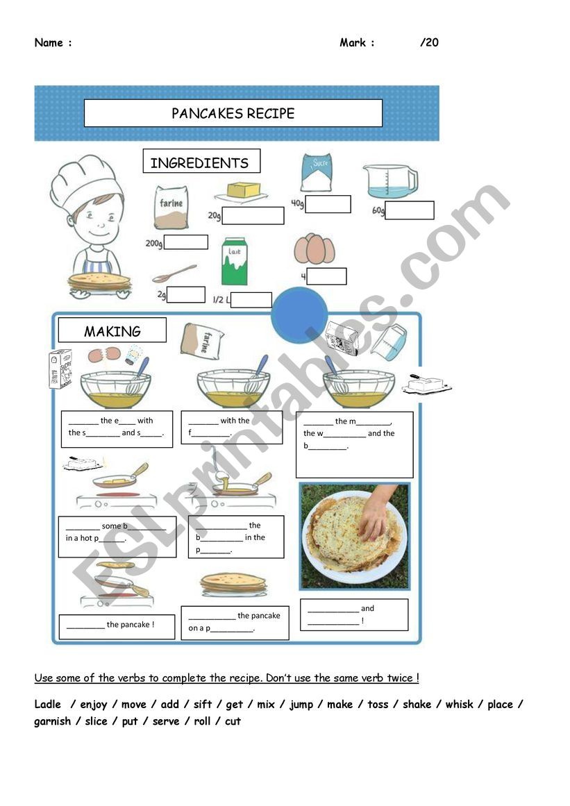 Pancake recipe worksheet