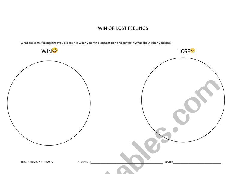 WIN OR LOSE FEELINGS worksheet